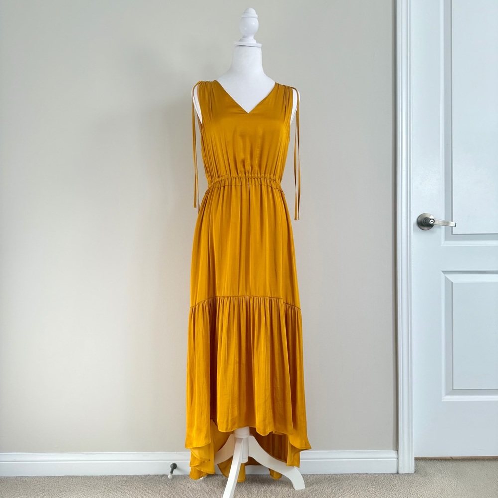 Old Hollywood Vintage Style Golden Yellow Maxi Dress